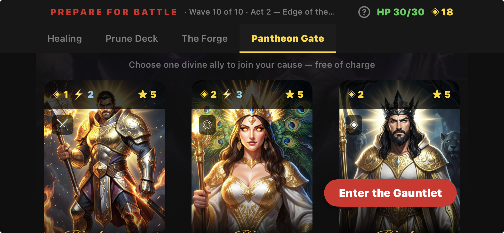 Pantheon Gate — choose a divine ally